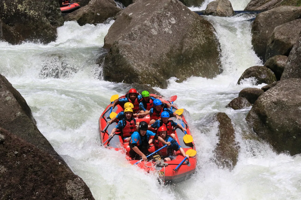White water rafting down rapids Wairoa river