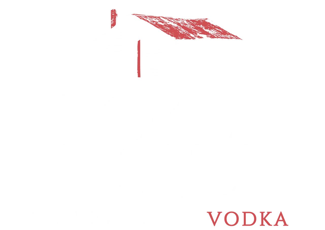Logo Stacked - Red + White - Broken Shed Vodka