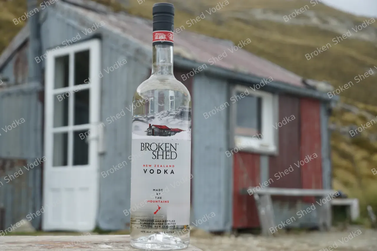 1L Broken Shed Bottle in front of NZ Shed