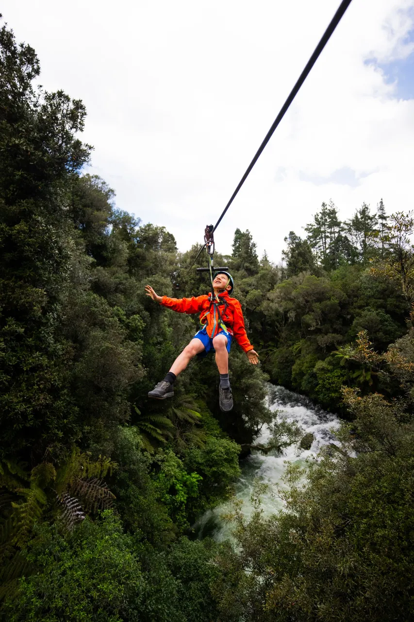 Child Ziplining over the Kaituna River