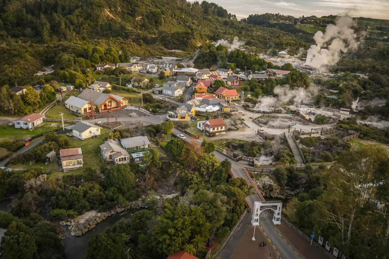 Whakarewarewa The Living Māori Village_Māori Village aerial photo of village