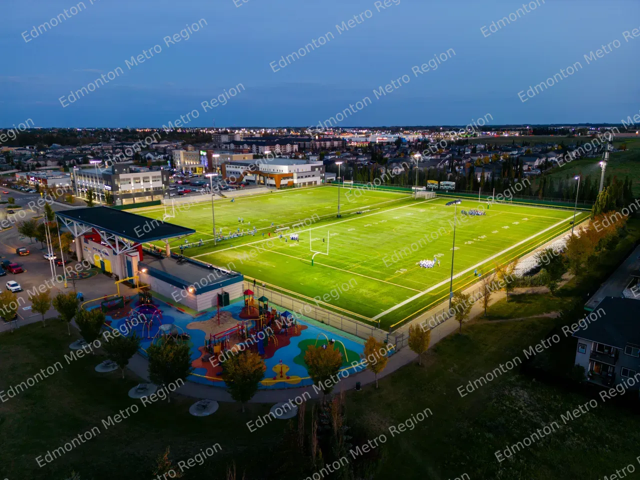 Spruce Grove's Fuhr Sports Park at Night