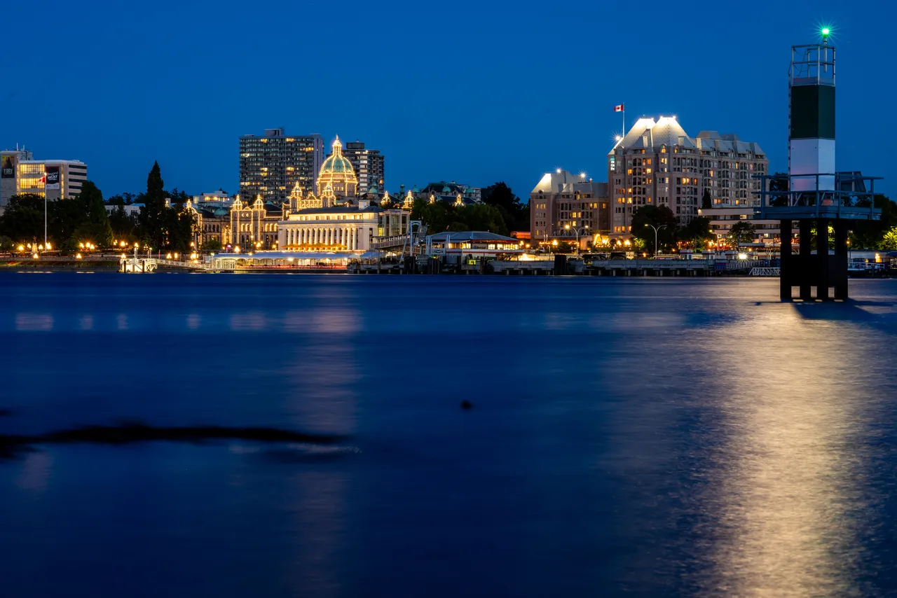 Parliament Buildings at Night near Water