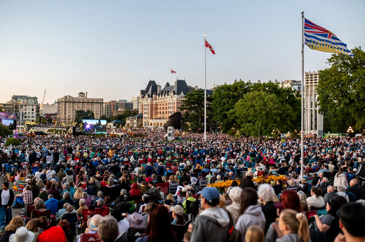 Huge Outdoor Concert Crowd Facing the Empress, Victoria BC