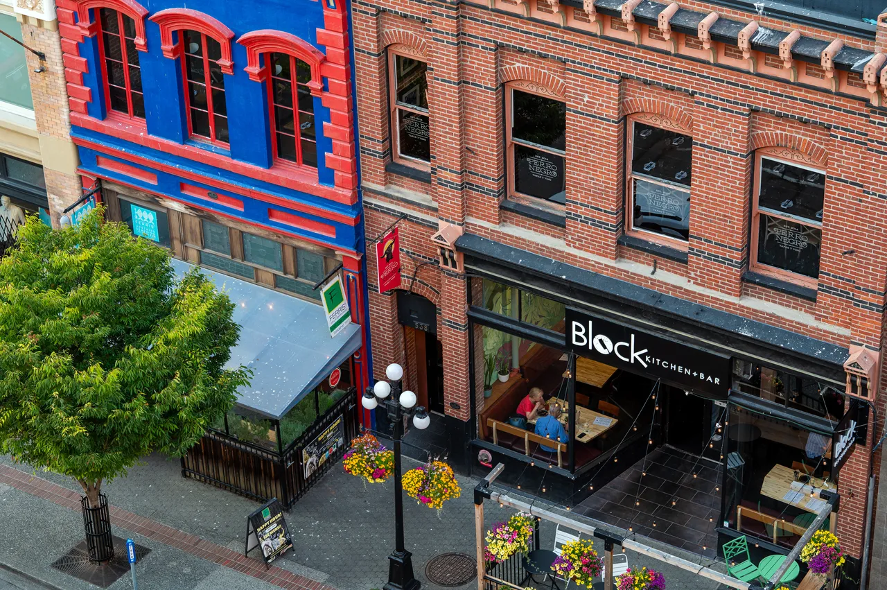 Aerial Photo of Downtown Restaurant with Brick Wall