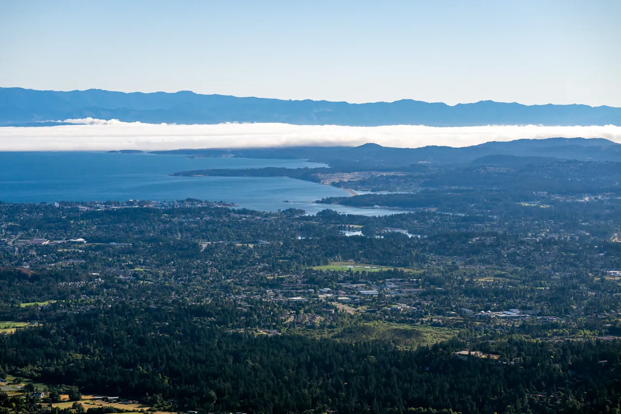 Saanich looking South with Mountains, Clouds and Trees