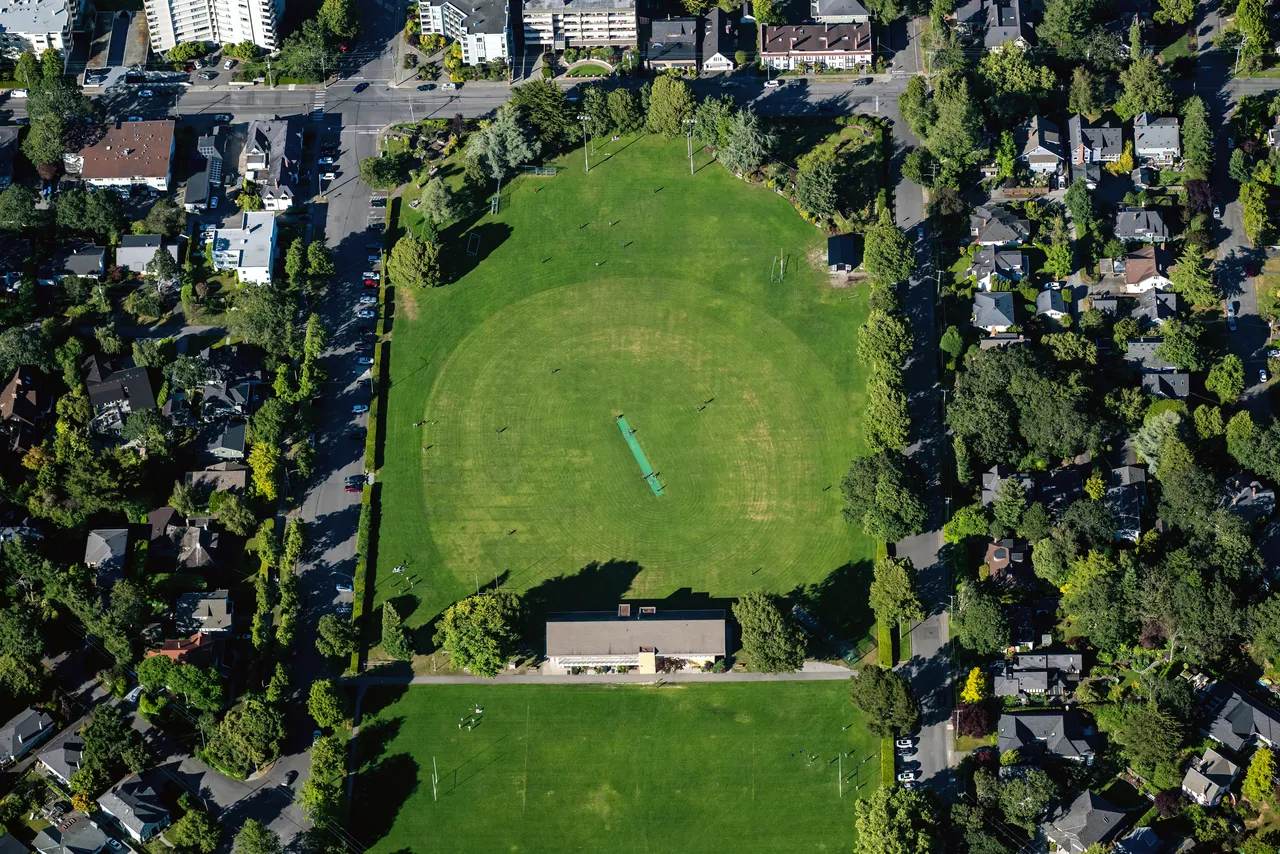Oak Bay Aerial with Field in Residential Area