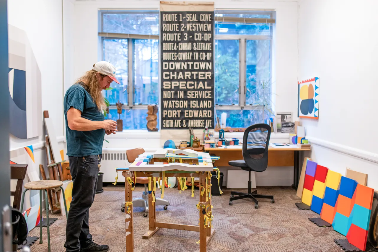 Artist at work in studio - 2
