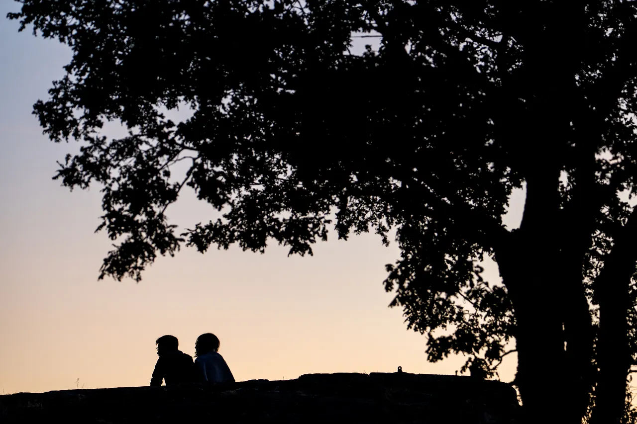 Couple and Tree Silhouette looking at Sky
