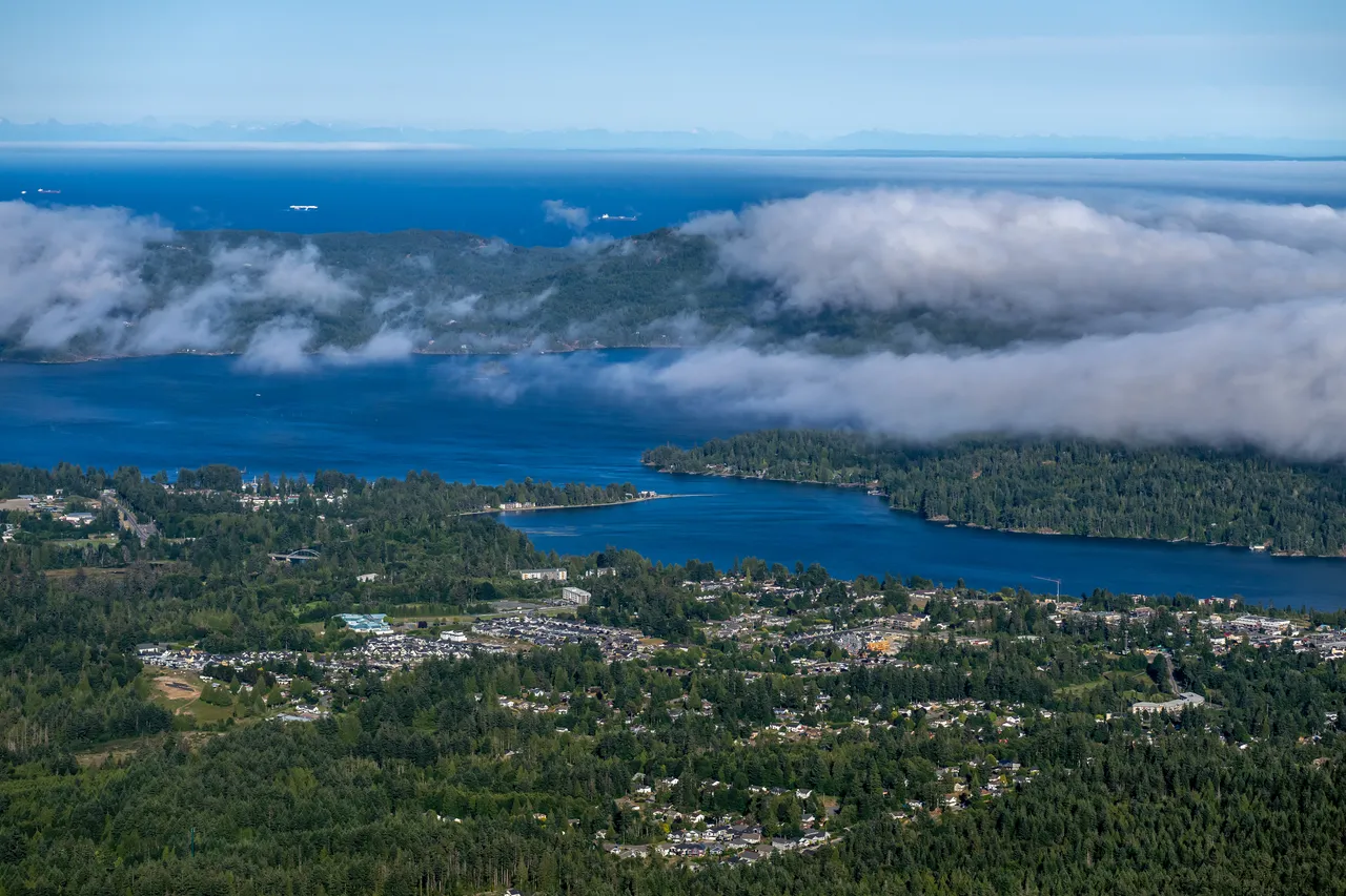 Sooke Aerial overlooking Ocean and Trees
