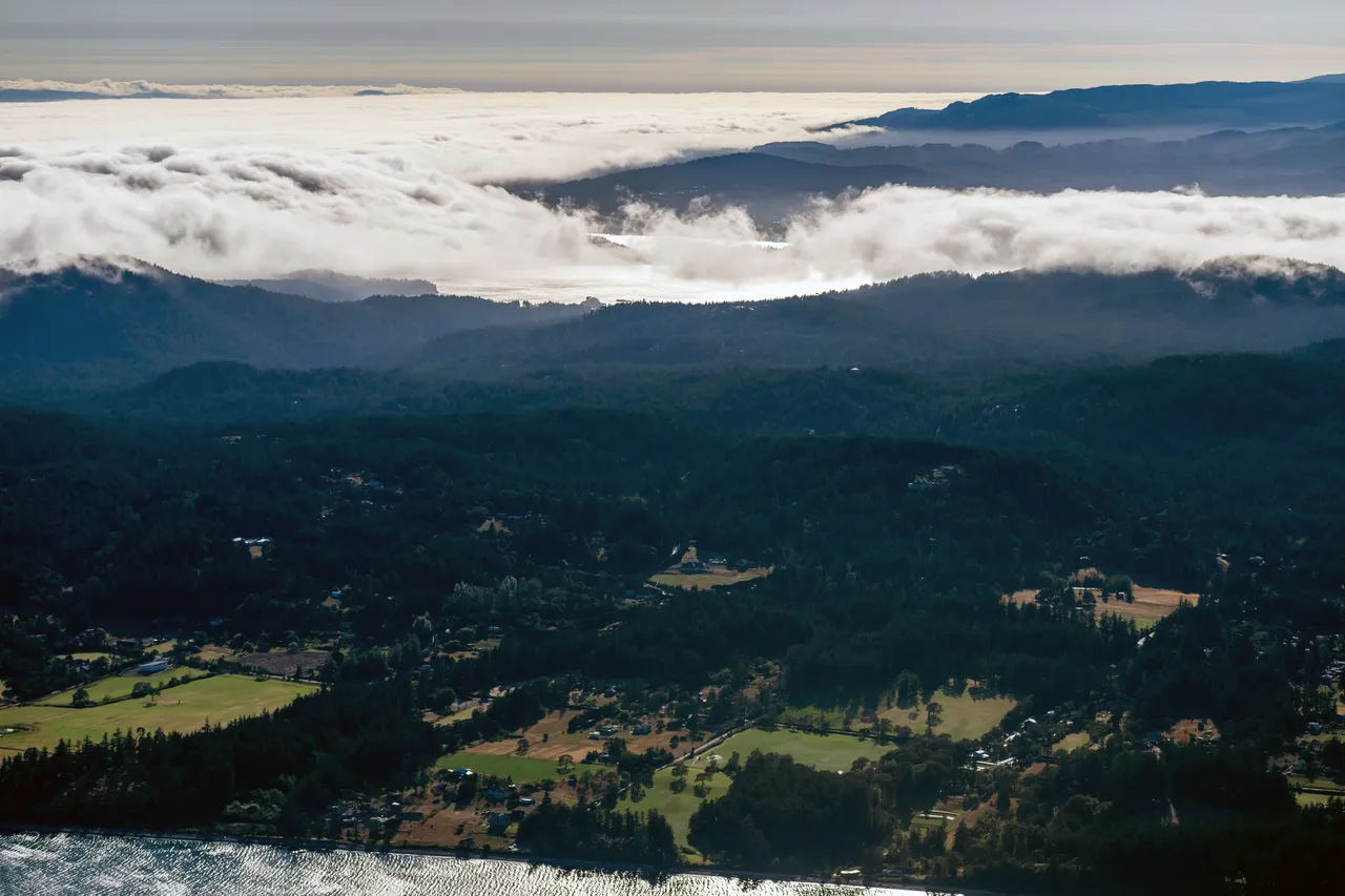 Metchosin Aerial with Clouds Overlooking Rural Areas