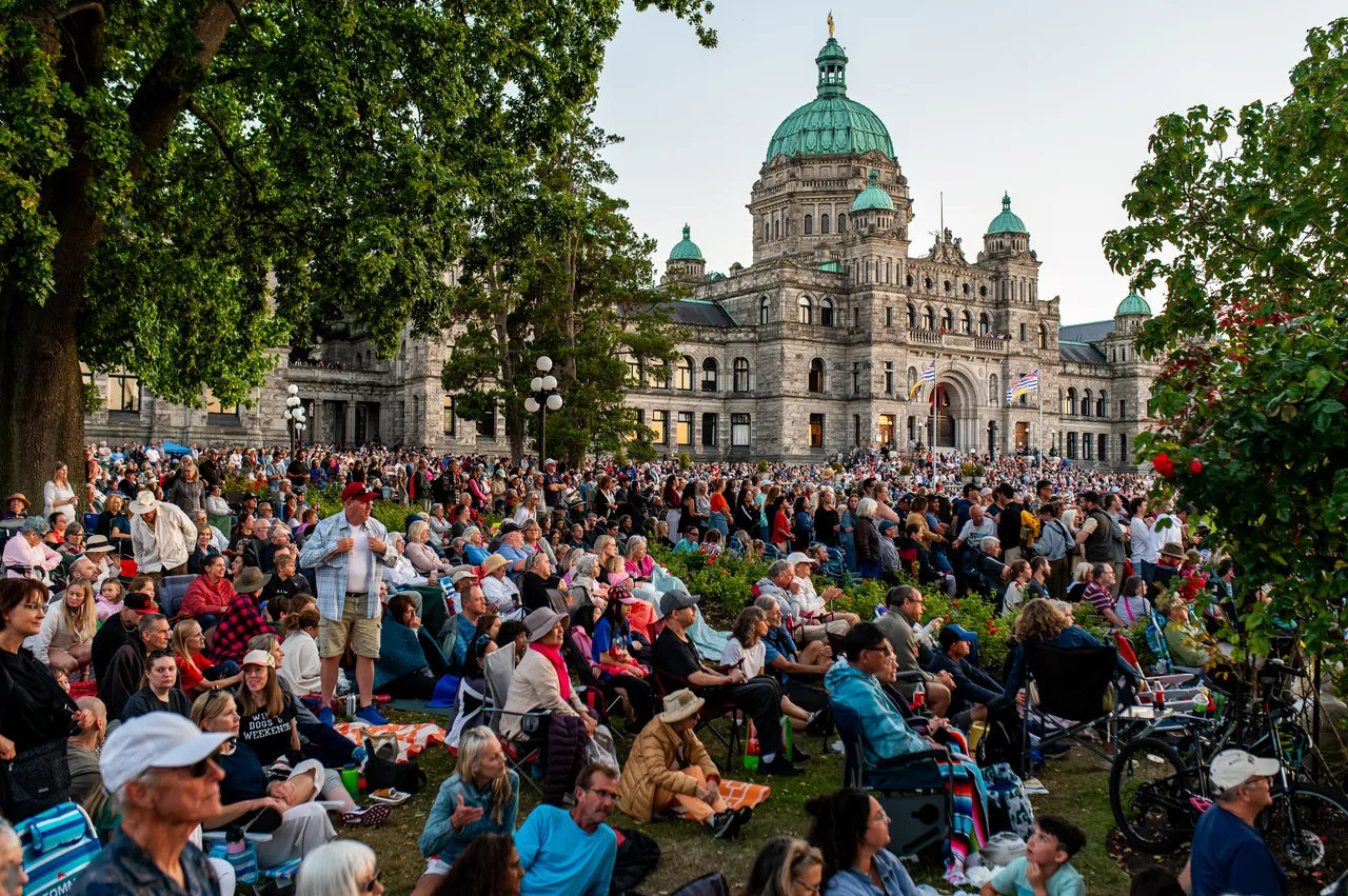 Concert Crowd on the BC Parliament Buildings Lawn at Dusk