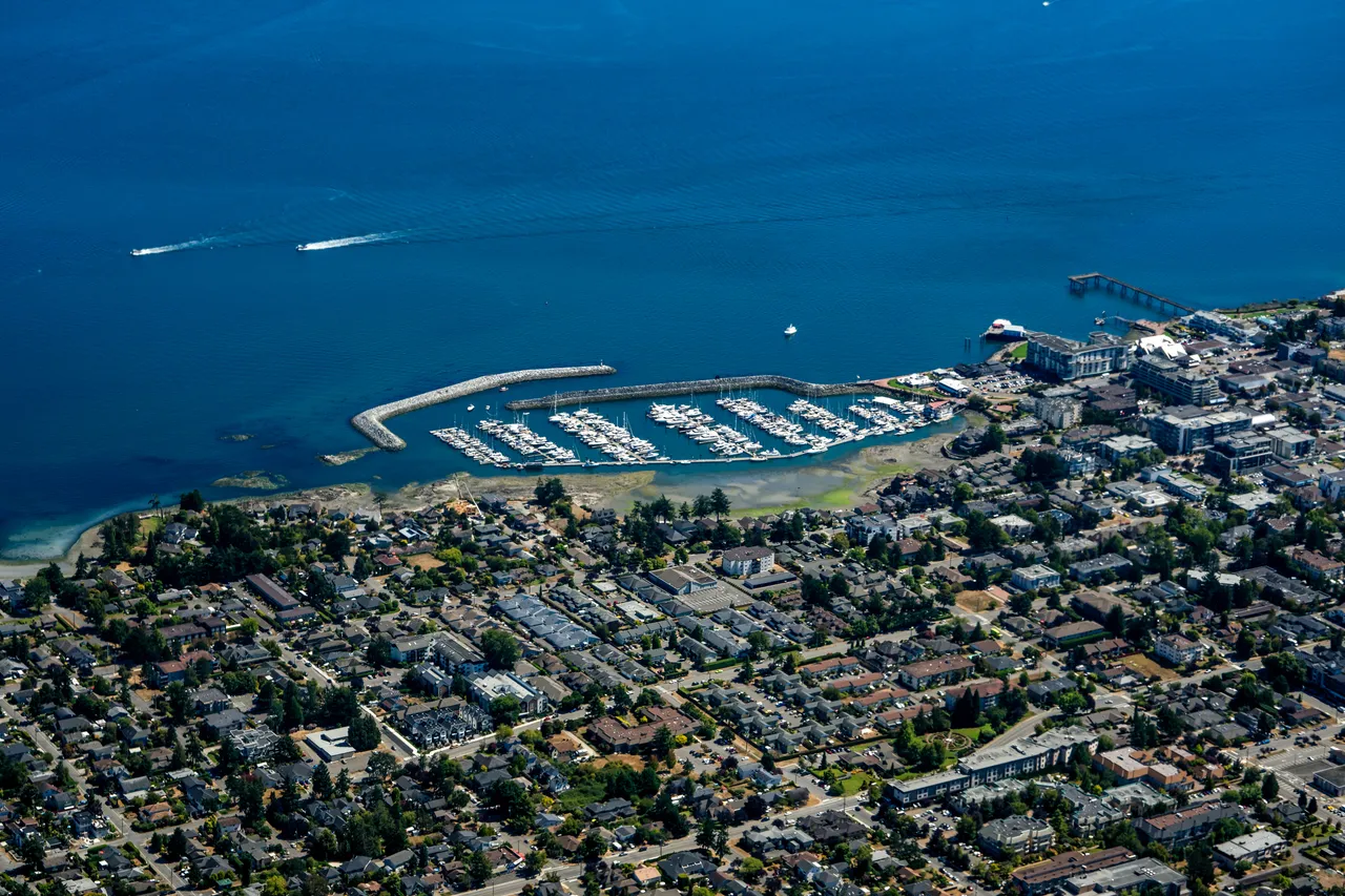 Aerial Photo of Boats and Sidney Marina during Summer