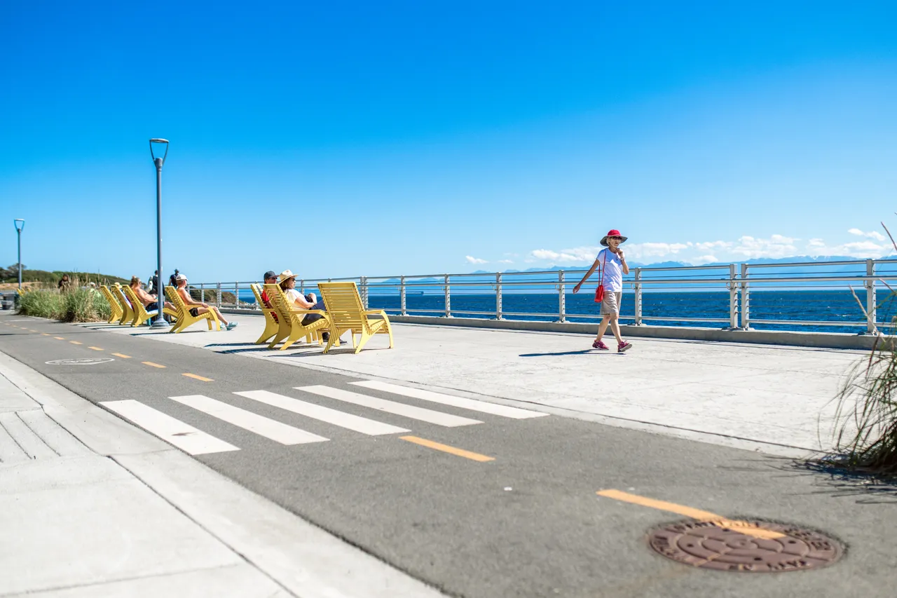 People lounging and walking by ocean - 2