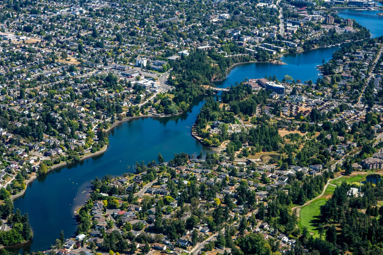 Aerial Photo of View Royal and Gorge Waterway with Bridge
