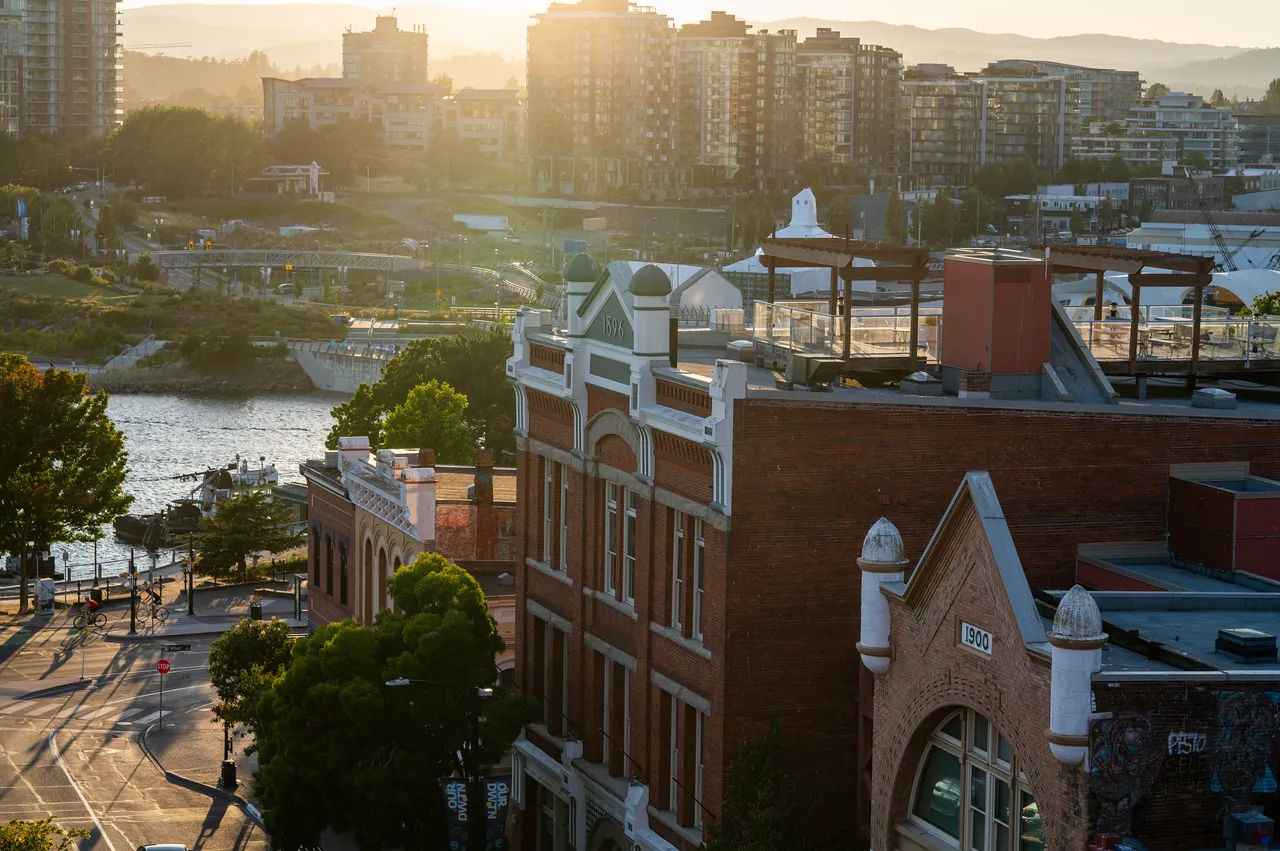 Buildings Downtown Overlooking Taller Buildings in Background During Golden Hour