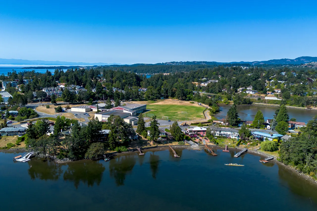 Aerial Photo Overlooking Field with Small Docks 