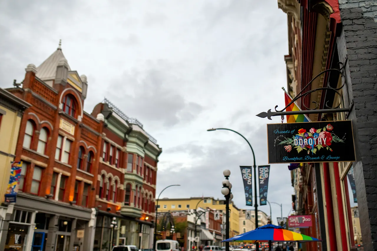 Downtown Victoria Outside Friends of Dorothy Looking at Cloudy Sky