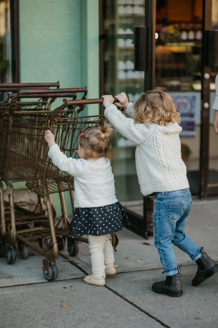 Children with shopping carts - 1