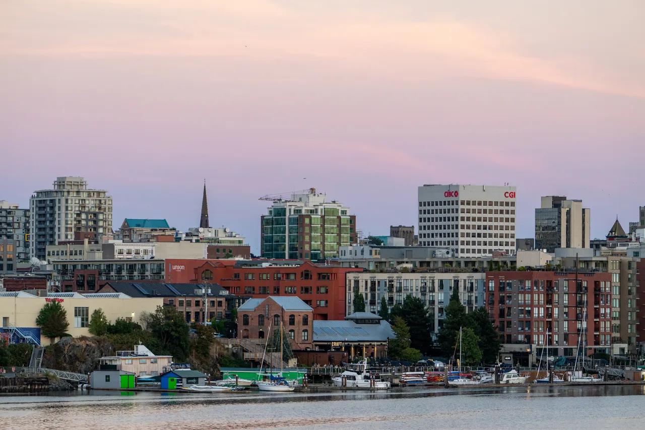 Downtown Victoria Harbour with Boats and Tall Buildings in Background During Day 