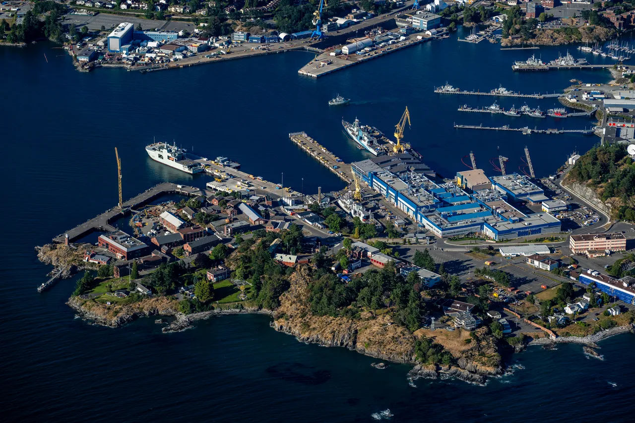 Navy Base Aerial with Boats, Trees and Ocean