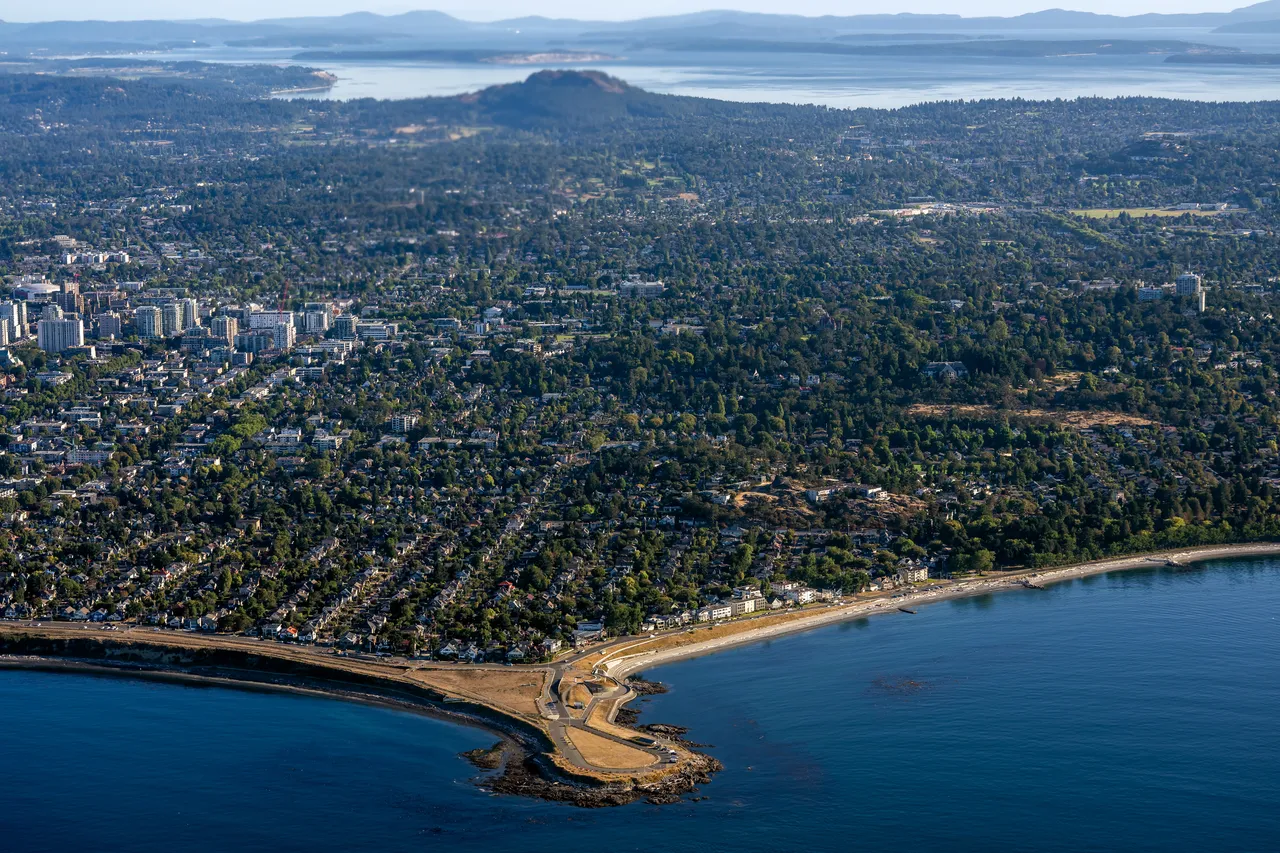 Clover Point Aerial Shot with Trees at Day Time