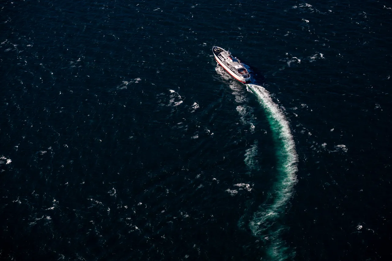 Strait of Juan de Fuca Aerial Showing One Boat on Ocean