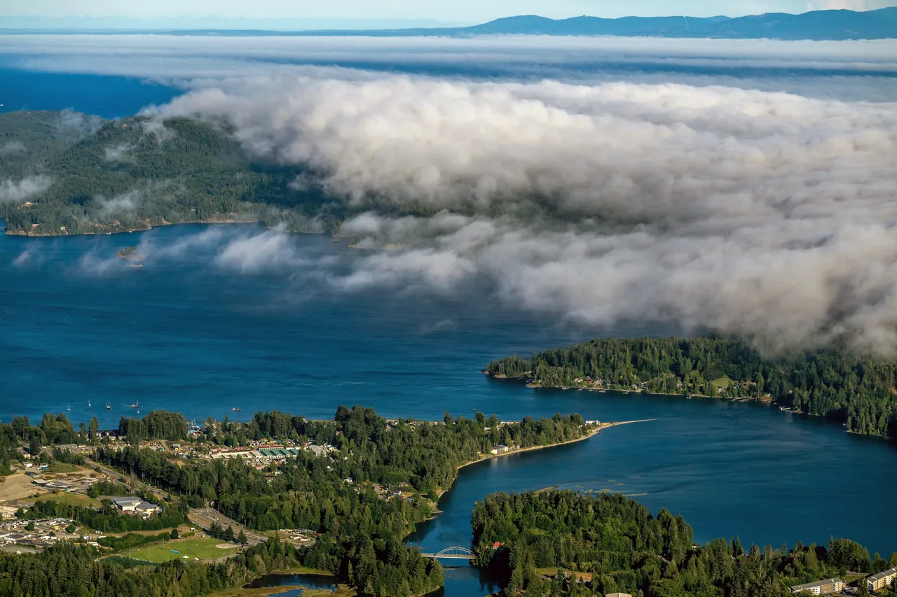 Sooke Aerial with Trees and Clouds