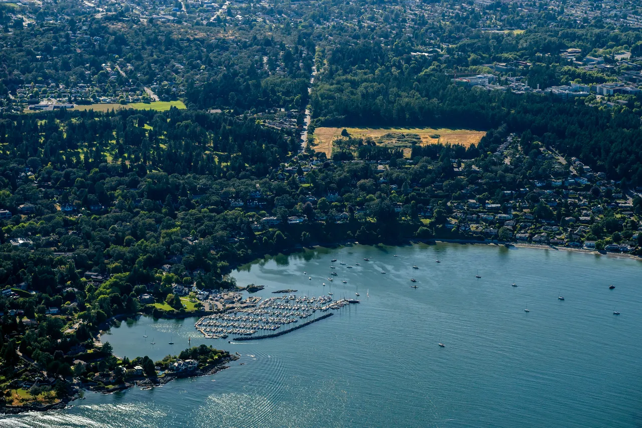 Cadboro Bay Aerial with Boats and Shoreline