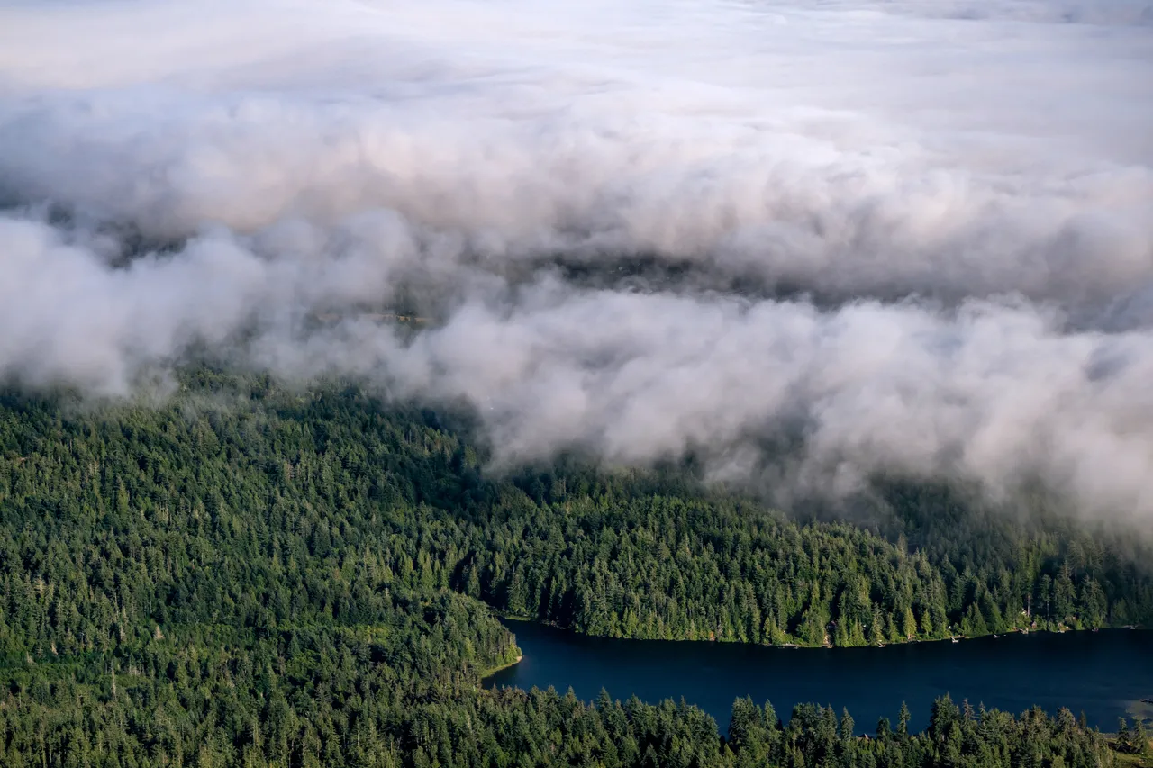 Sooke Aerial with Large Forests and Clouds