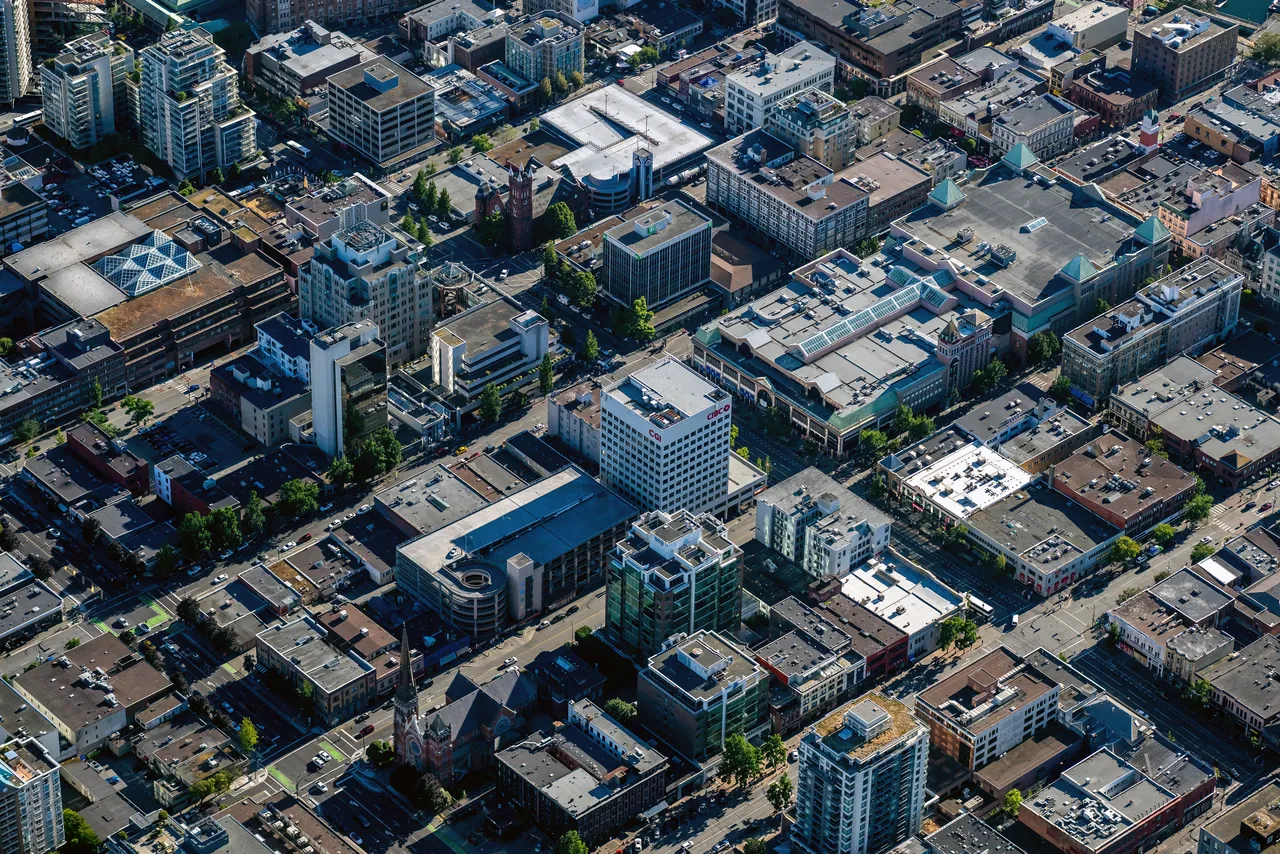 Downtown Aerial with Tall Buildings