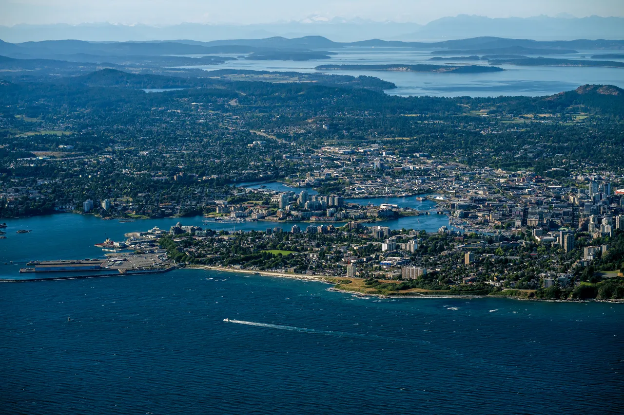 Aerial with City, Mountains and Ocean