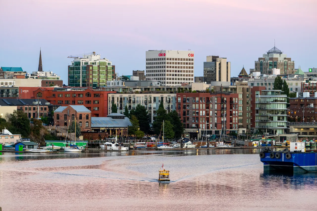 Harbour Taxi at Harbour in Downtown with Tall Buildings in Background