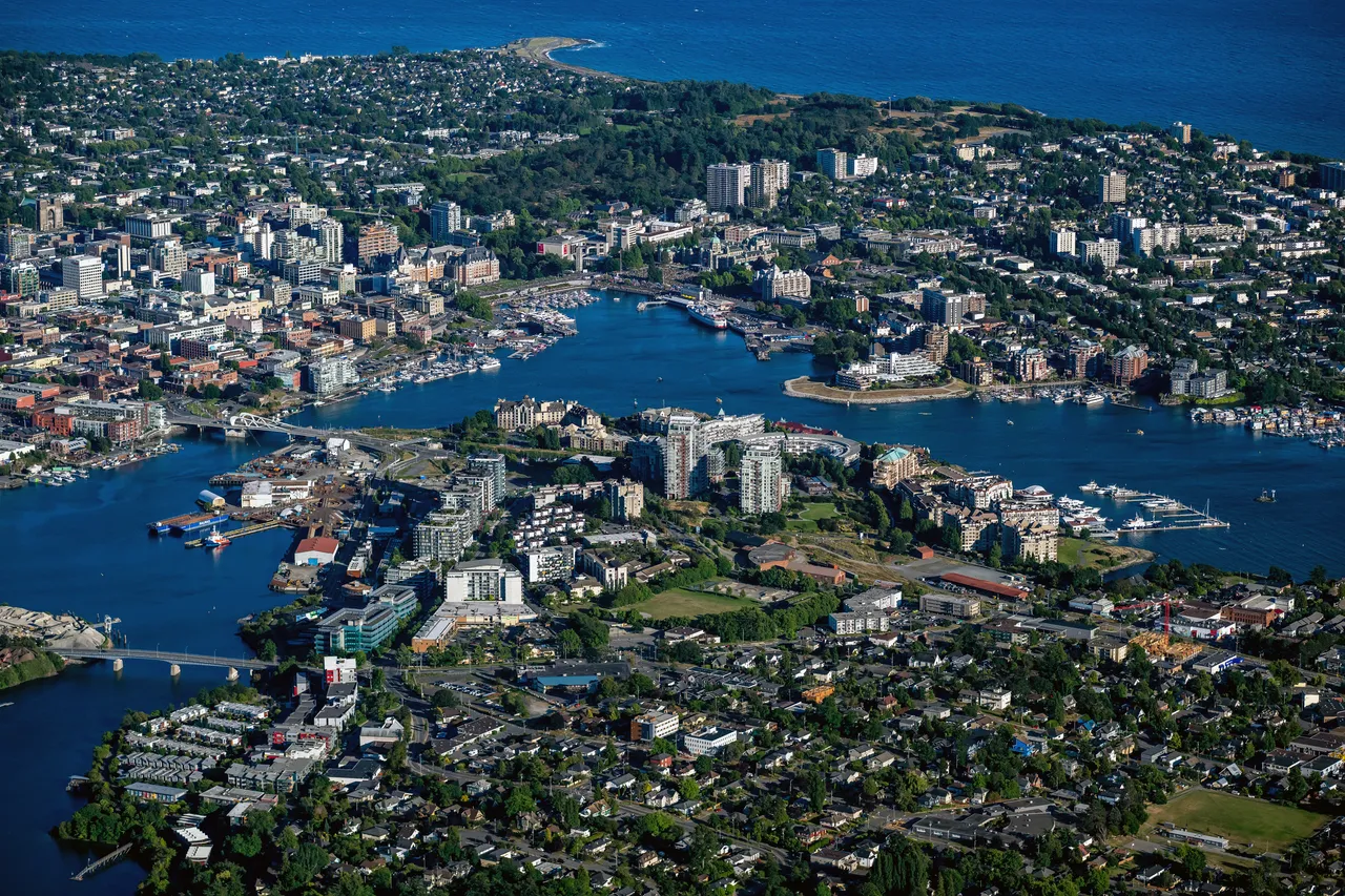 Aerial of Downtown Victoria and Harbour