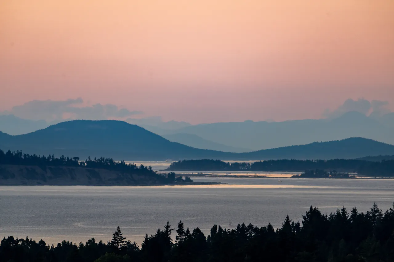 Wide Angle View of Mountains and Trees near a Body of Water