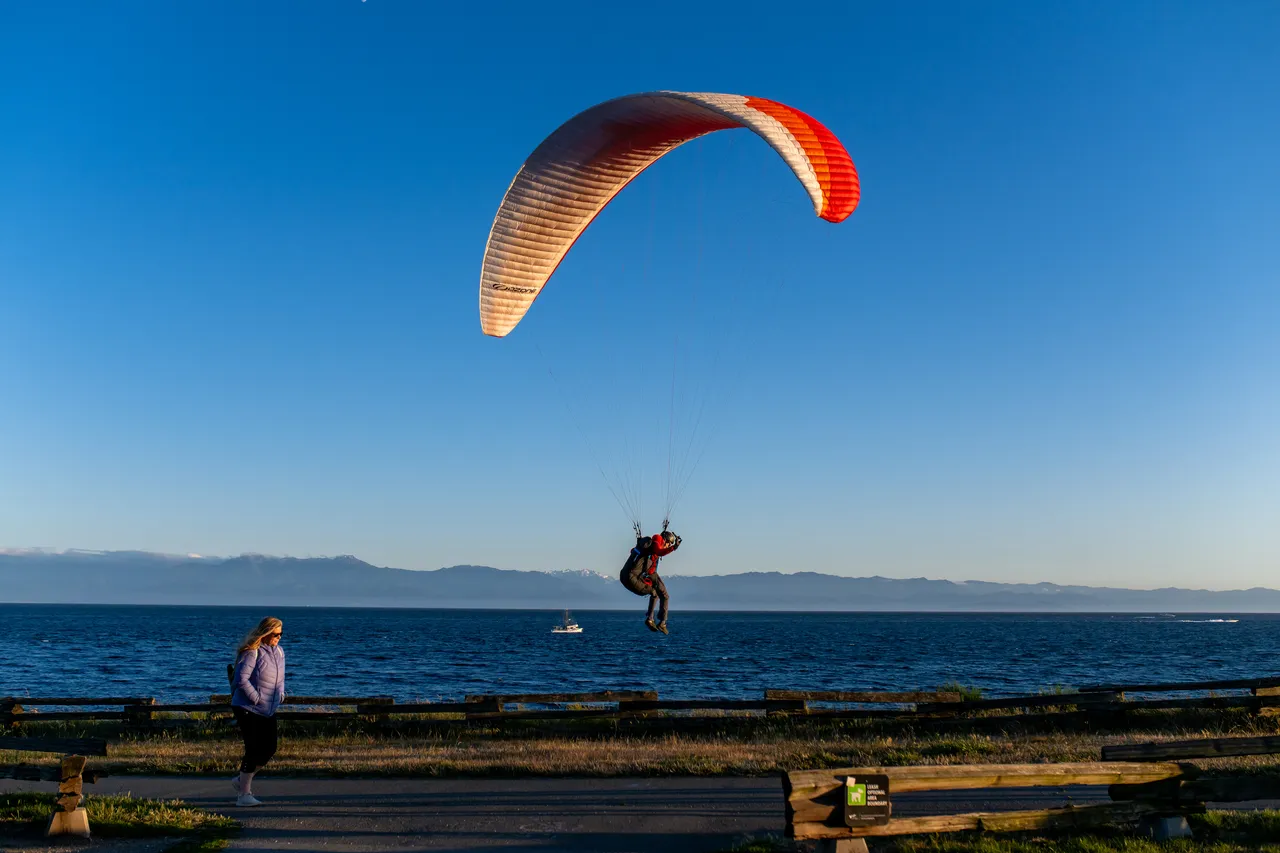 Paragliding Person Lands near Ocean
