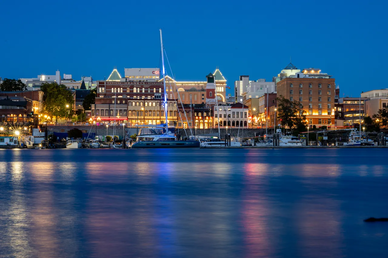 Boats along Downtown Harbour with Cityscape in Background