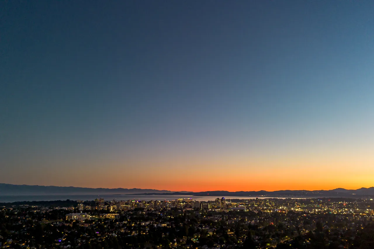 Aerial at Night Overlooking City