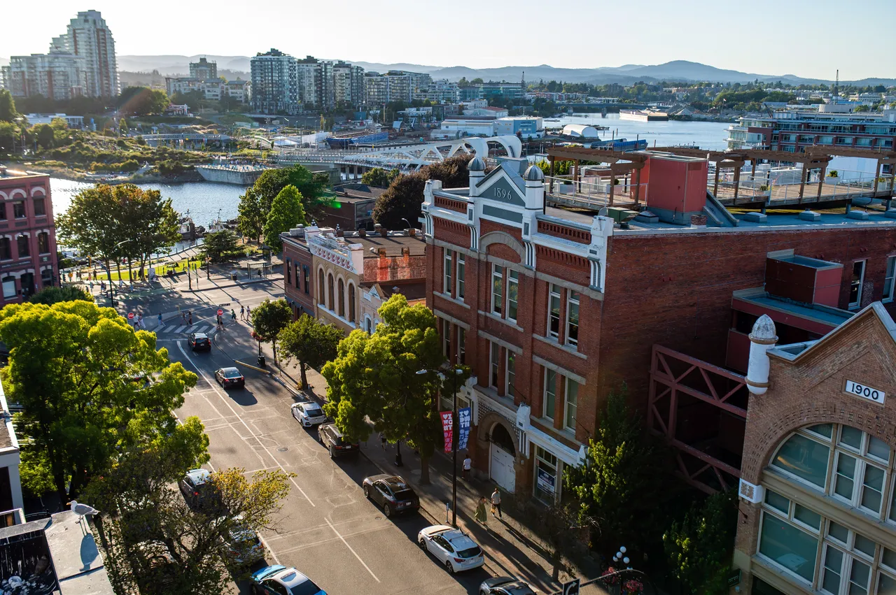 Aerial View of Old Town Victoria and the Johnson Street Bridge
