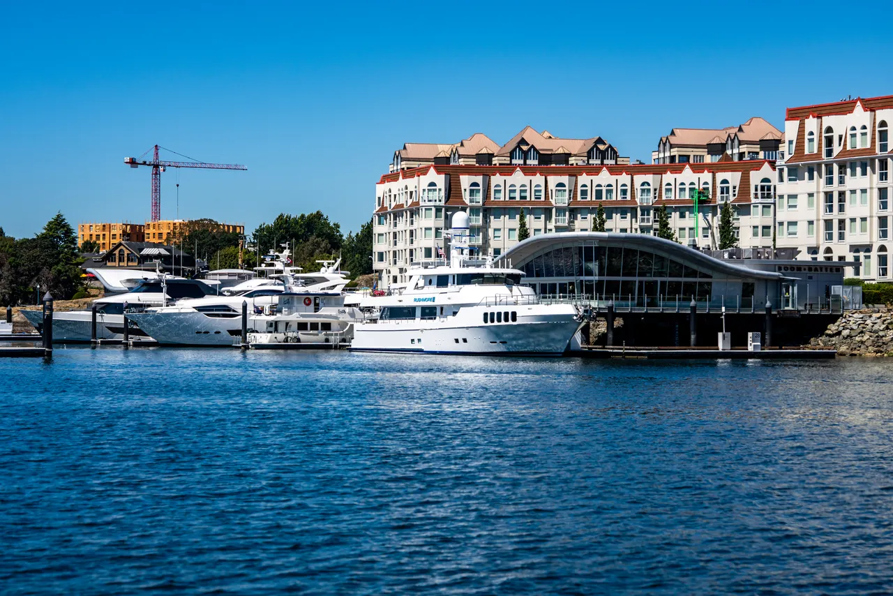 Victoria West Harbour and Marina with Hotel in Background and Boats