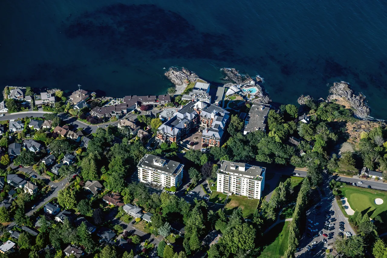 Oak Bay Aerial with Hotel and Ocean