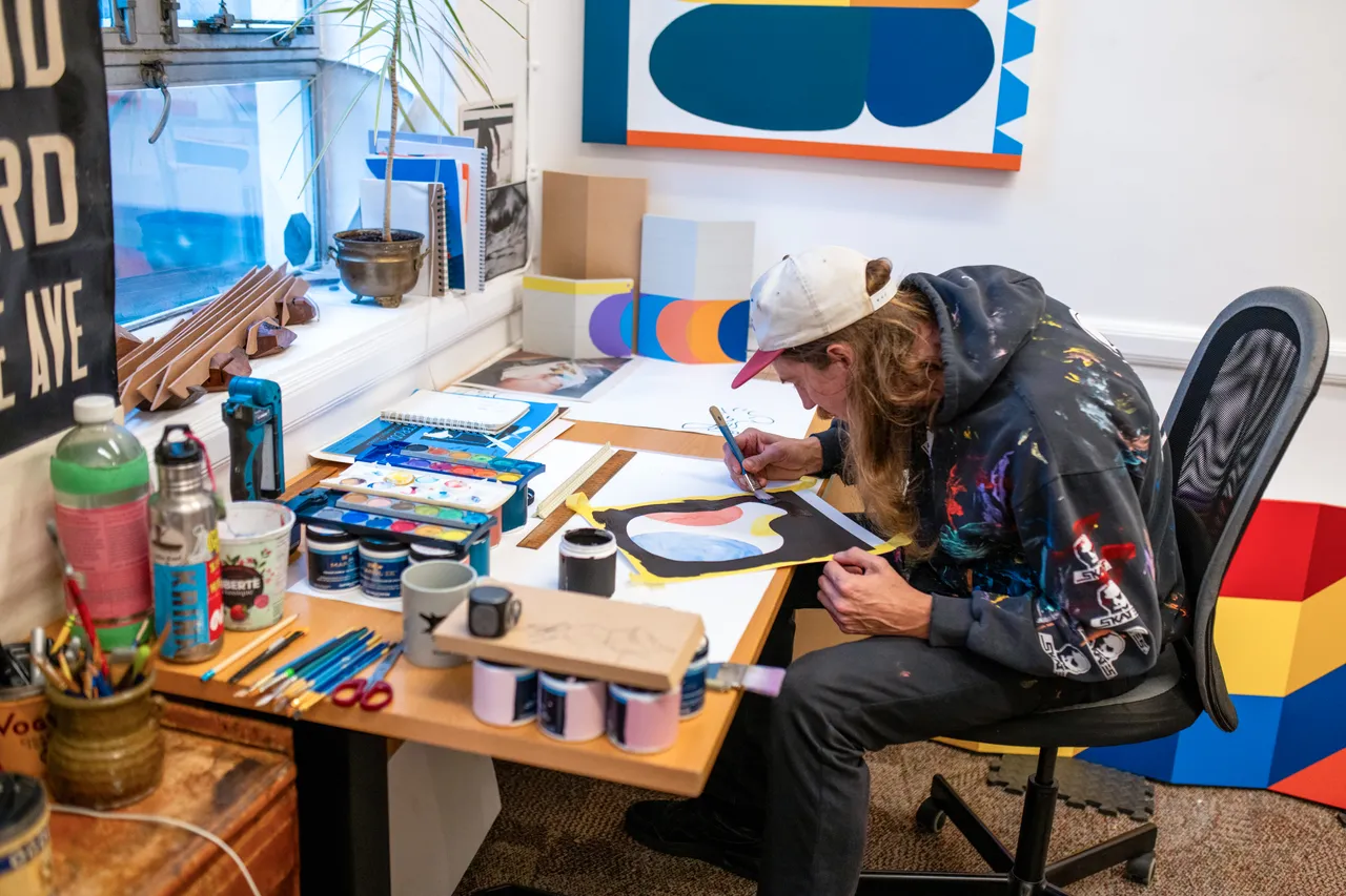 Artist at work in studio - 1 