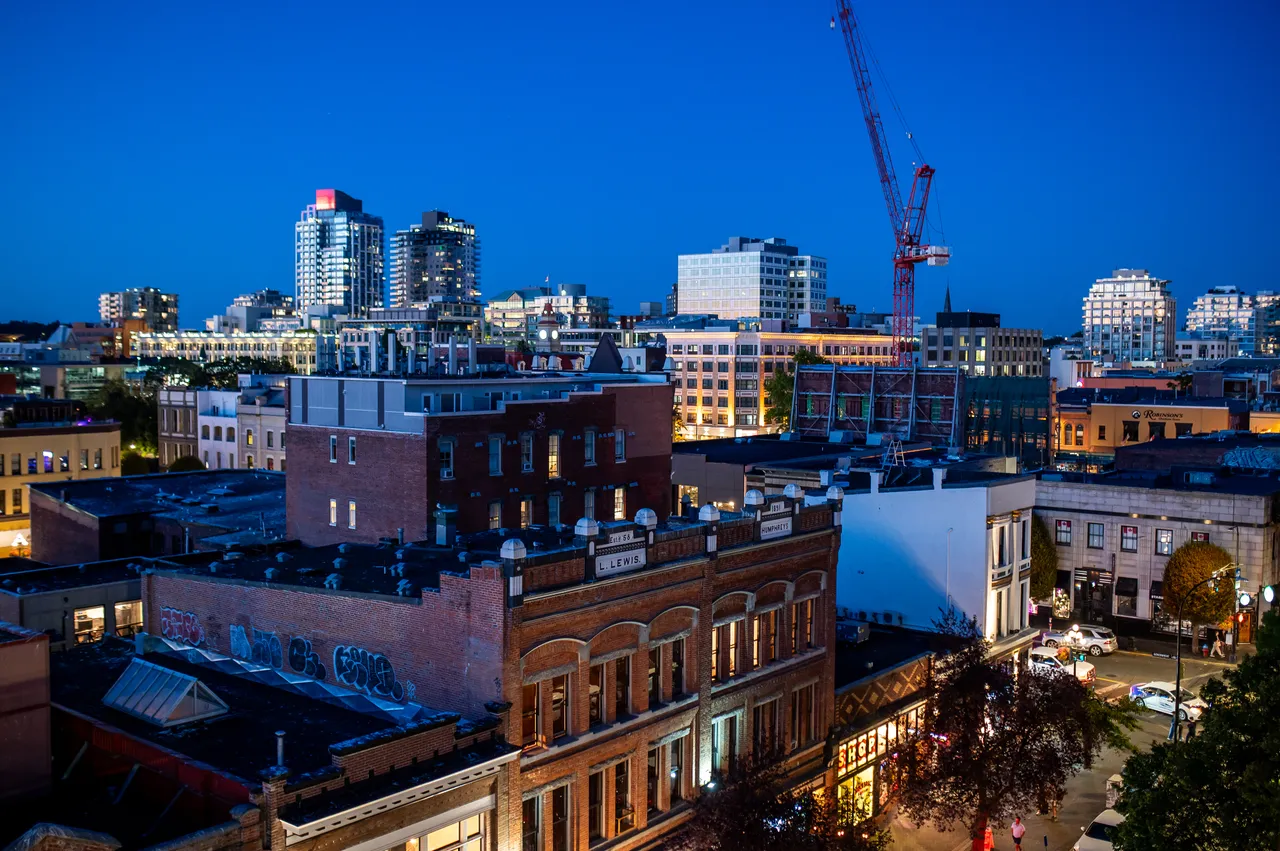 Old Town Victoria Rooftops and City Skyline at Blue Hour