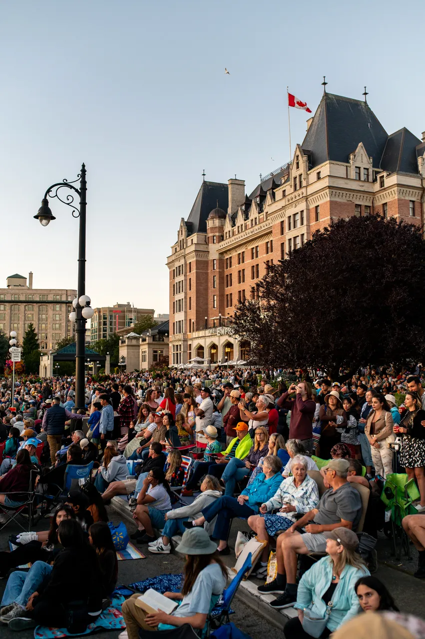 Crowd Seated Before the Empress Hotel at Sunset (Vertical)