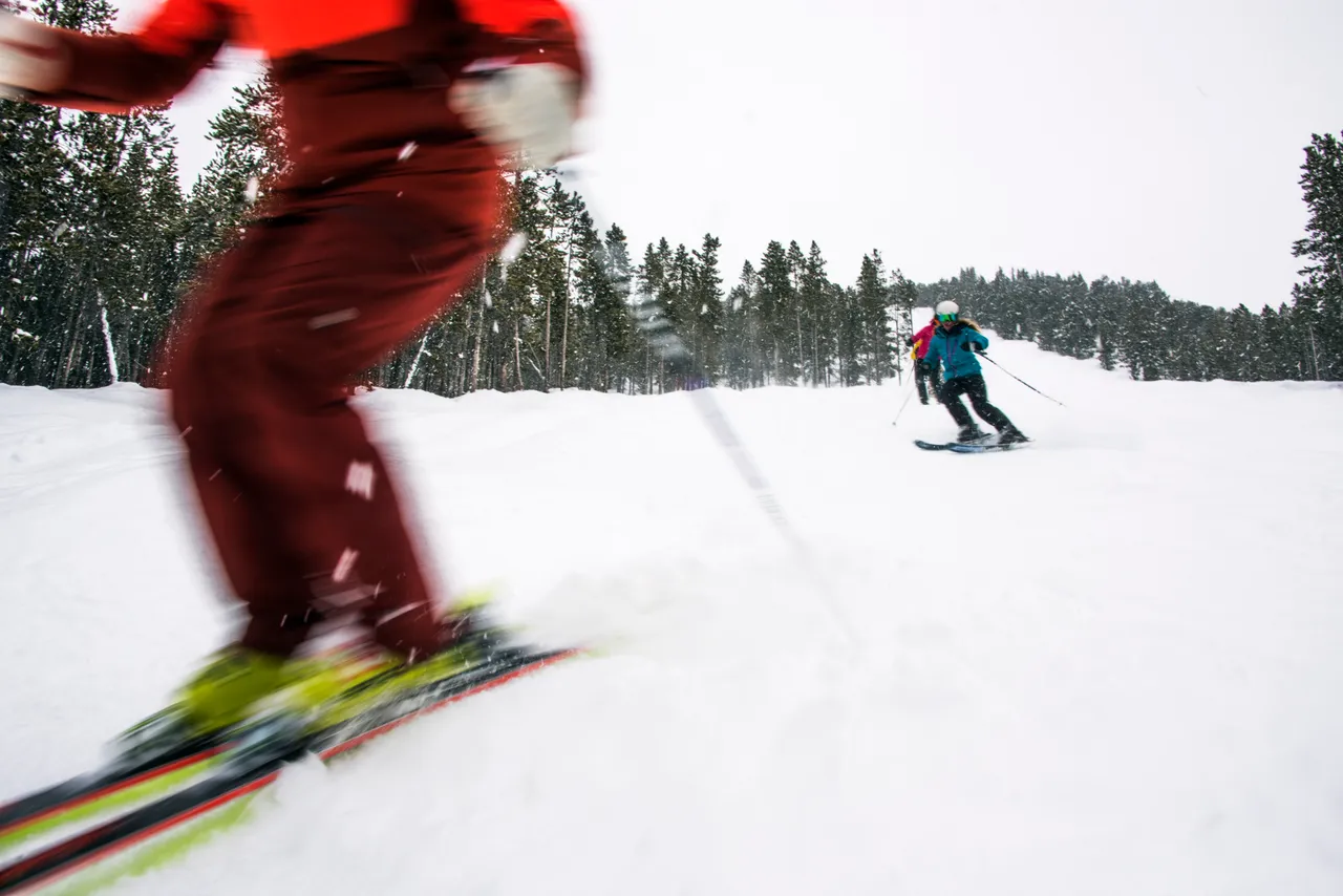 Snowy day skiing