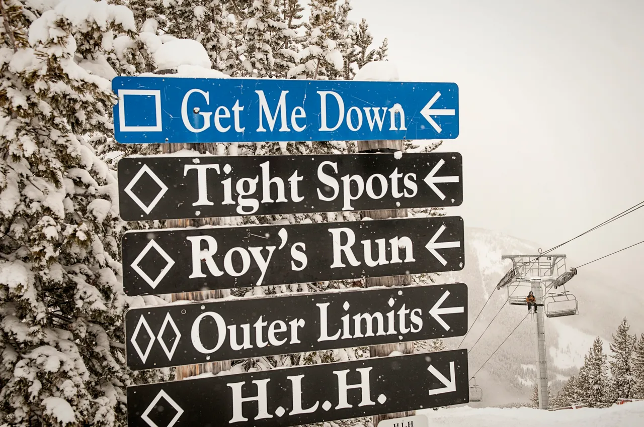 Trail signs off the frontside of the summit.